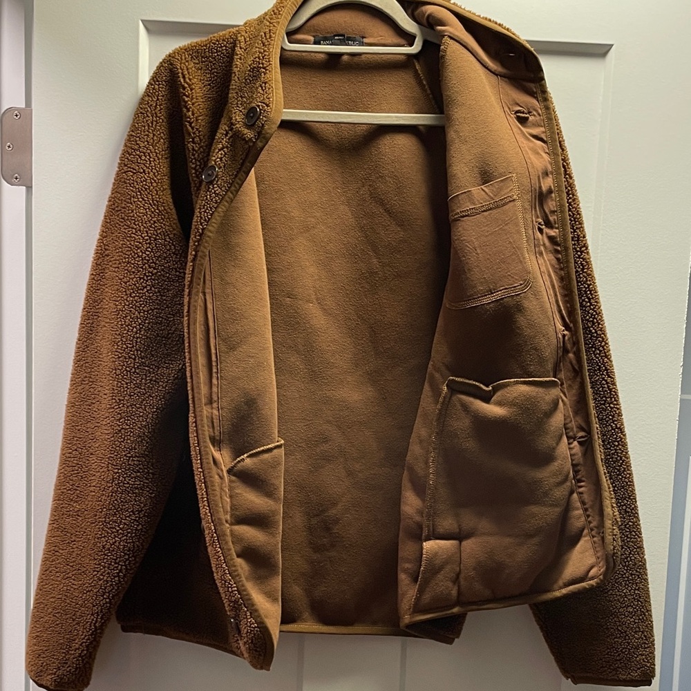Banana Republic Men's Sherpa Teddy Fleece Button Jacket Brown Size L - Picture 6 of 7